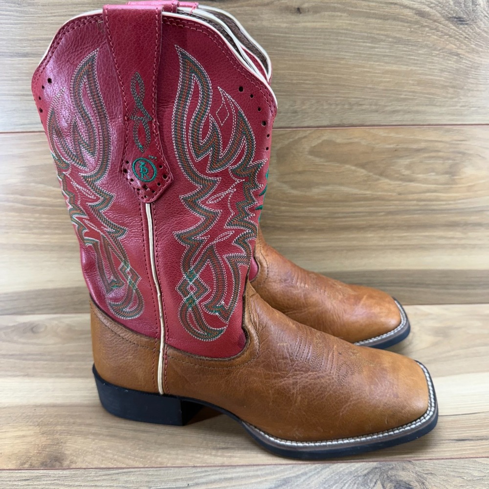 Tony‎ Lama 3R Youth Big Boys 7.5 Brown Leather Square Toe Western Boots